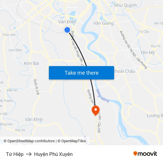 Tứ Hiệp to Huyện Phú Xuyên map