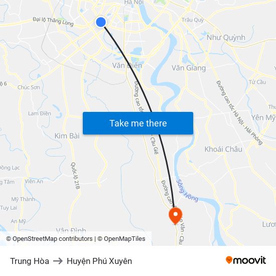 Trung Hòa to Huyện Phú Xuyên map