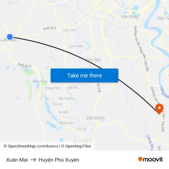 Xuân Mai to Huyện Phú Xuyên map