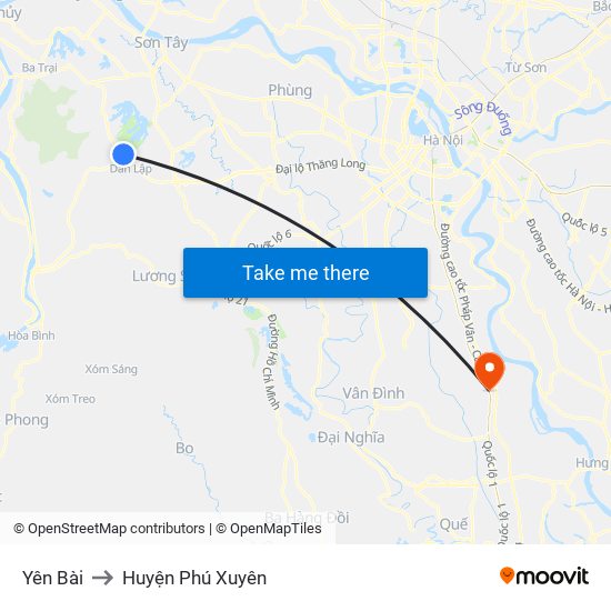 Yên Bài to Huyện Phú Xuyên map