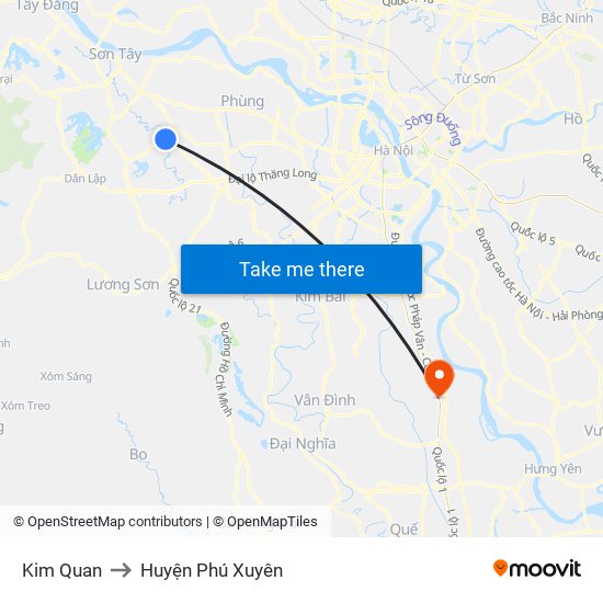 Kim Quan to Huyện Phú Xuyên map