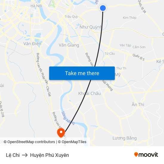 Lệ Chi to Huyện Phú Xuyên map