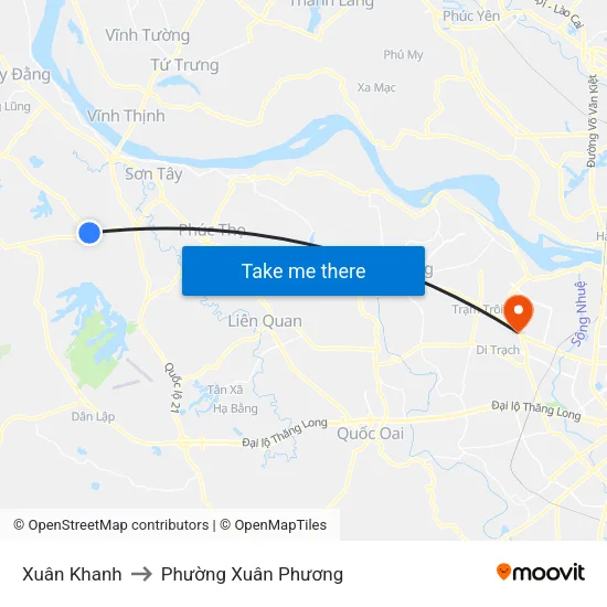 Xuân Khanh to Phường Xuân Phương map