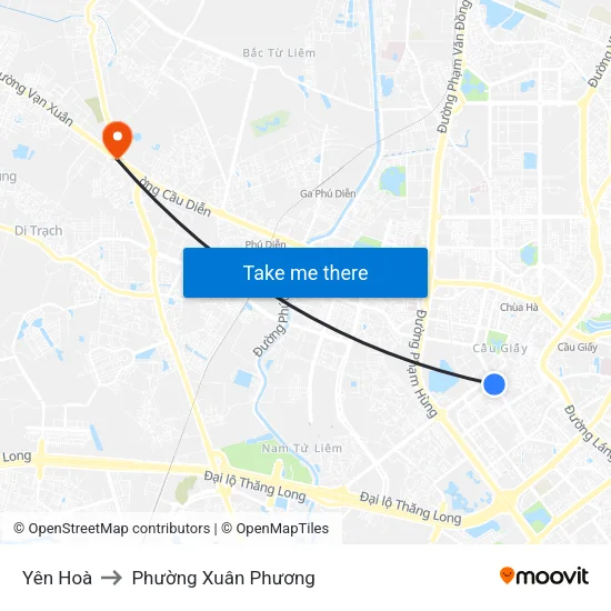 Yên Hoà to Phường Xuân Phương map