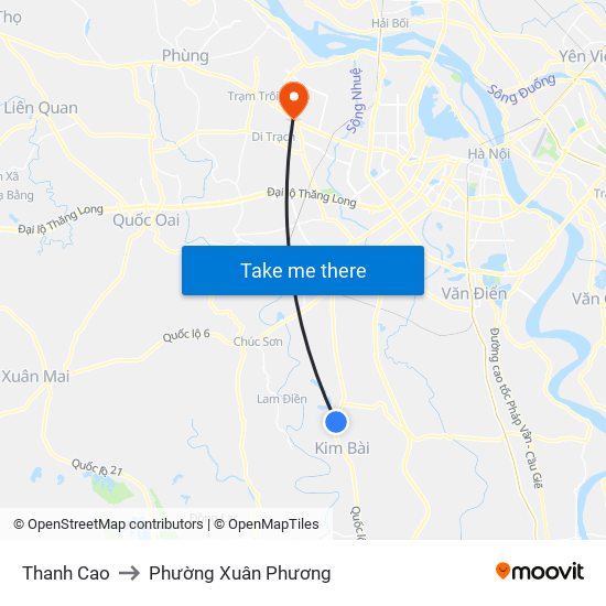 Thanh Cao to Phường Xuân Phương map