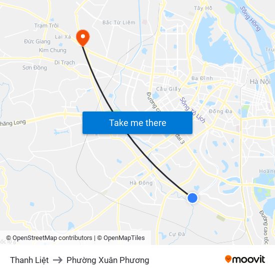 Thanh Liệt to Phường Xuân Phương map