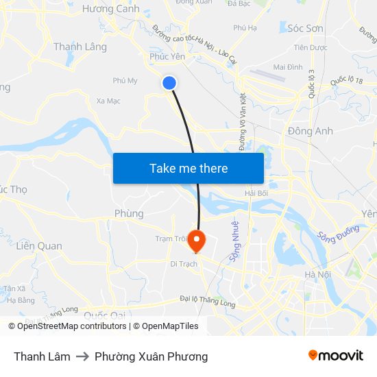 Thanh Lâm to Phường Xuân Phương map
