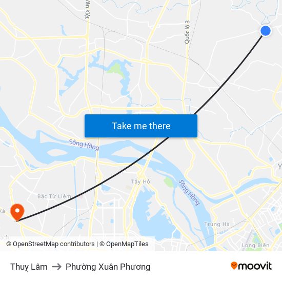 Thuỵ Lâm to Phường Xuân Phương map