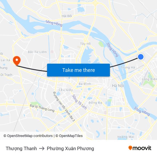 Thượng Thanh to Phường Xuân Phương map