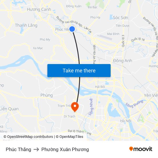 Phúc Thắng to Phường Xuân Phương map