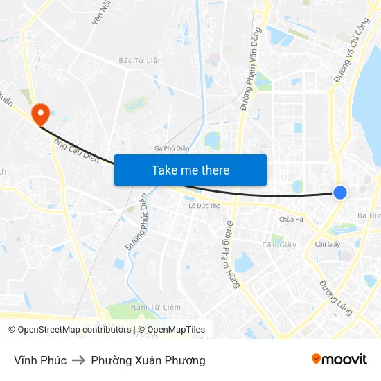 Vĩnh Phúc to Phường Xuân Phương map