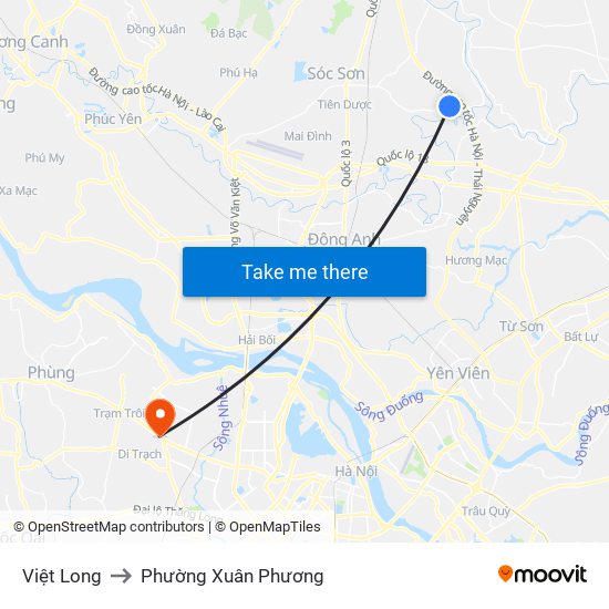 Việt Long to Phường Xuân Phương map