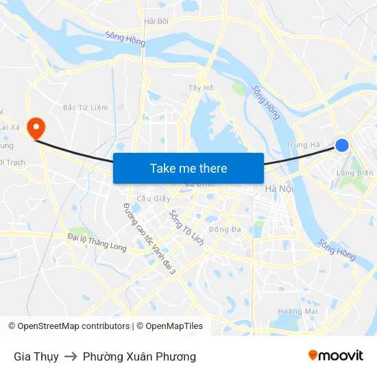 Gia Thụy to Phường Xuân Phương map