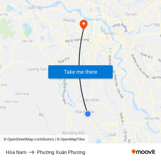 Hòa Nam to Phường Xuân Phương map