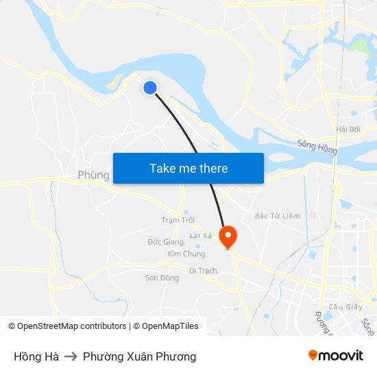 Hồng Hà to Phường Xuân Phương map