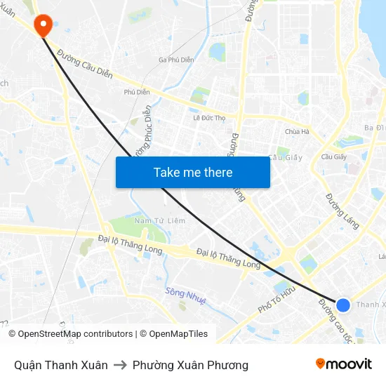 Quận Thanh Xuân to Phường Xuân Phương map