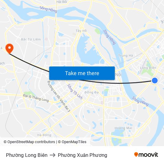 Phường Long Biên to Phường Xuân Phương map