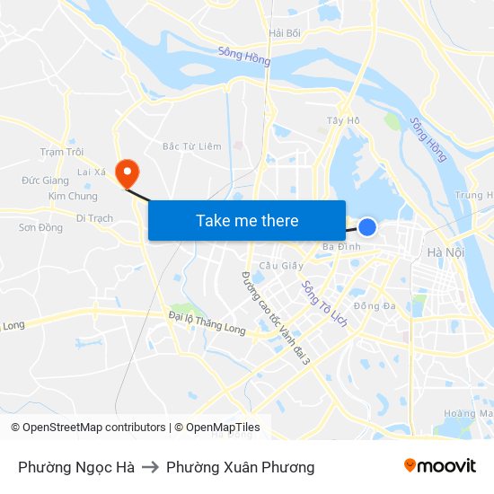 Phường Ngọc Hà to Phường Xuân Phương map