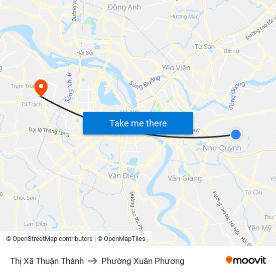 Thị Xã Thuận Thành to Phường Xuân Phương map