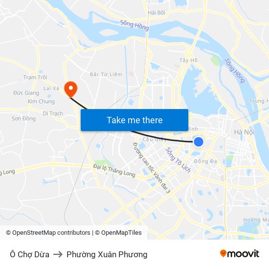 Ô Chợ Dừa to Phường Xuân Phương map