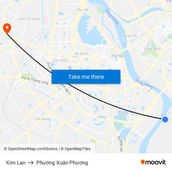 Kim Lan to Phường Xuân Phương map