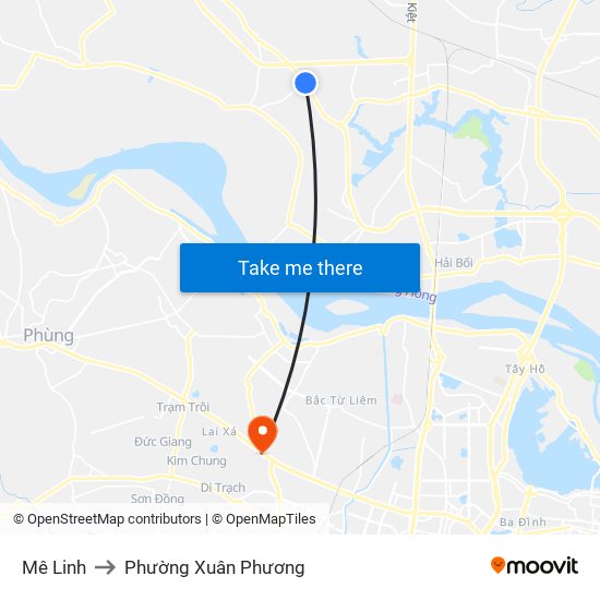 Mê Linh to Phường Xuân Phương map