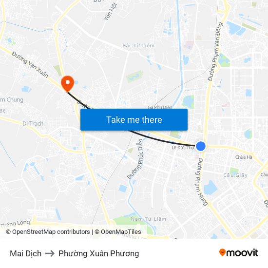 Mai Dịch to Phường Xuân Phương map