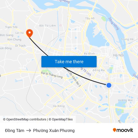 Đồng Tâm to Phường Xuân Phương map