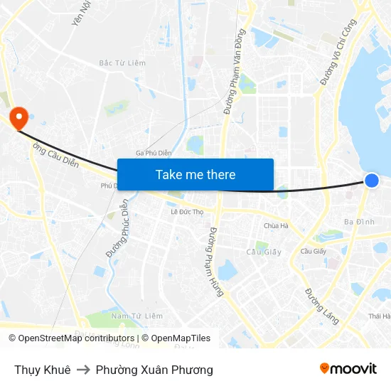 Thụy Khuê to Phường Xuân Phương map