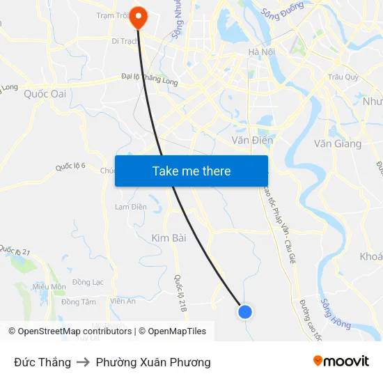 Đức Thắng to Phường Xuân Phương map