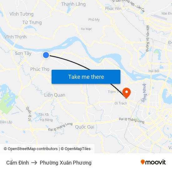 Cẩm Đình to Phường Xuân Phương map