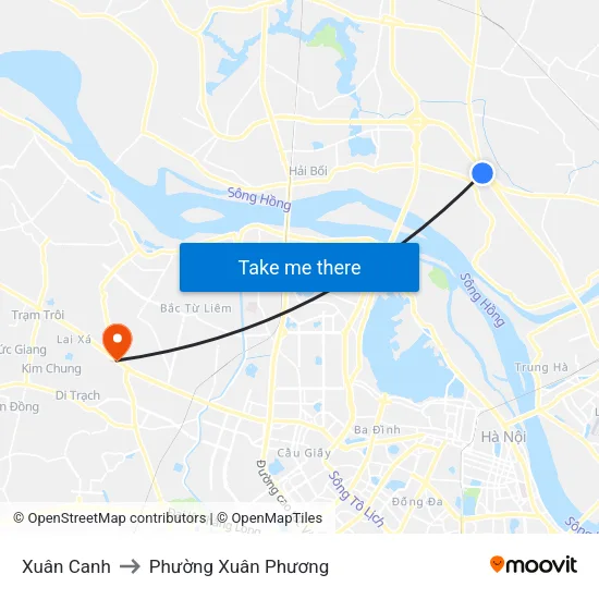 Xuân Canh to Phường Xuân Phương map