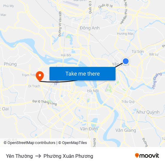 Yên Thường to Phường Xuân Phương map