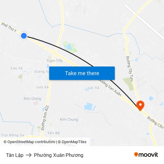 Tân Lập to Phường Xuân Phương map