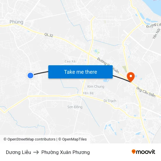 Dương Liễu to Phường Xuân Phương map