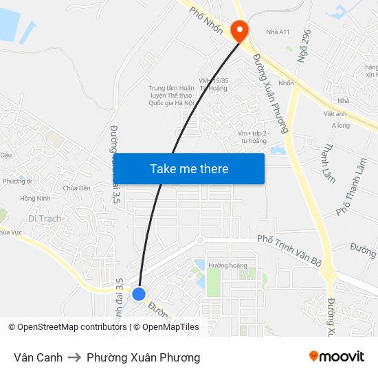 Vân Canh to Phường Xuân Phương map