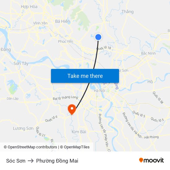 Sóc Sơn to Phường Đồng Mai map