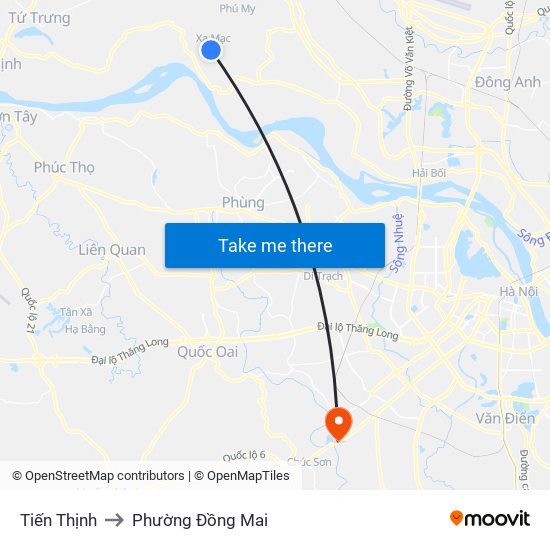 Tiến Thịnh to Phường Đồng Mai map