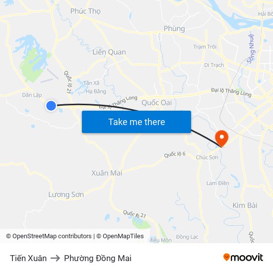 Tiến Xuân to Phường Đồng Mai map