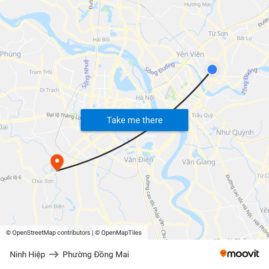 Ninh Hiệp to Phường Đồng Mai map