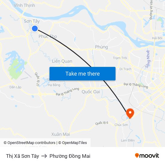 Thị Xã Sơn Tây to Phường Đồng Mai map