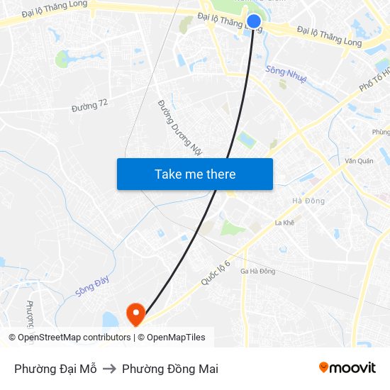 Phường Đại Mỗ to Phường Đồng Mai map
