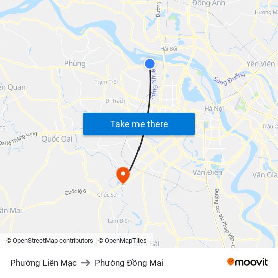 Phường Liên Mạc to Phường Đồng Mai map