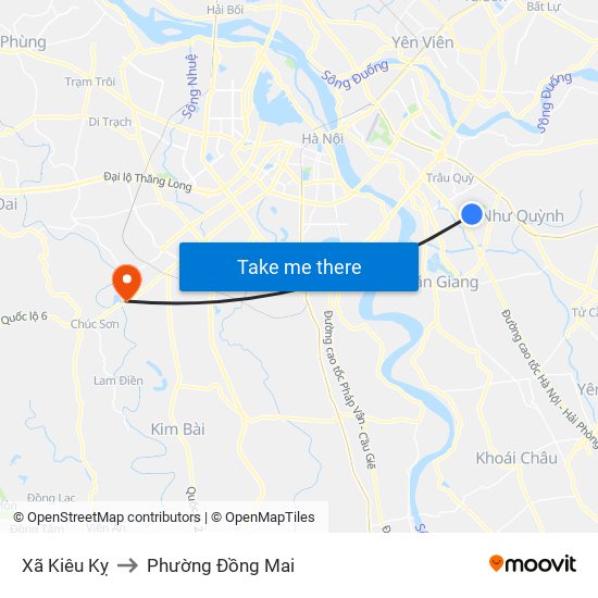 Xã Kiêu Kỵ to Phường Đồng Mai map