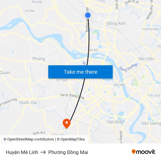 Huyện Mê Linh to Phường Đồng Mai map