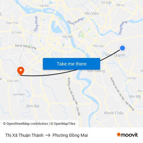 Thị Xã Thuận Thành to Phường Đồng Mai map