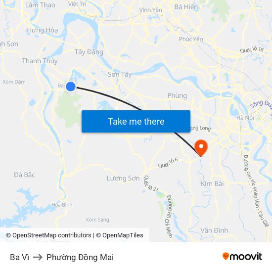 Ba Vì to Phường Đồng Mai map