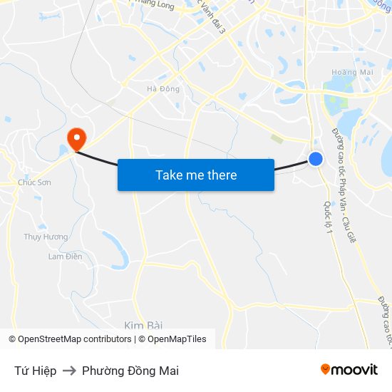 Tứ Hiệp to Phường Đồng Mai map