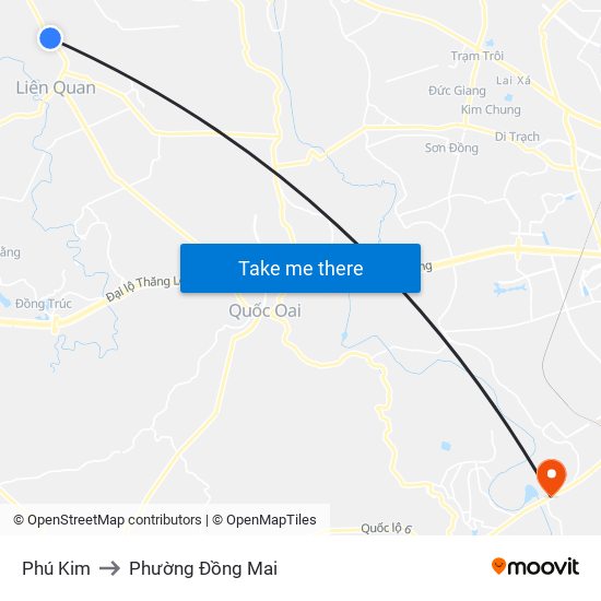 Phú Kim to Phường Đồng Mai map