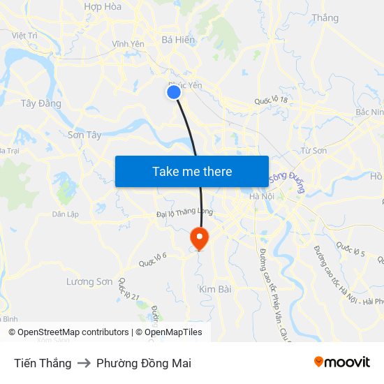 Tiến Thắng to Phường Đồng Mai map